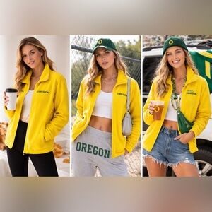 Columbia University of Oregon Ducks Fleece Jacket Yellow Full Zip up NCAA Small